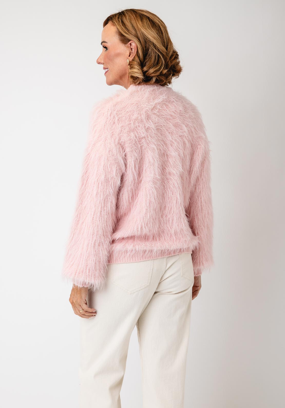 Serafina Collection One Size Textured Round Neckline Jumper, Pink