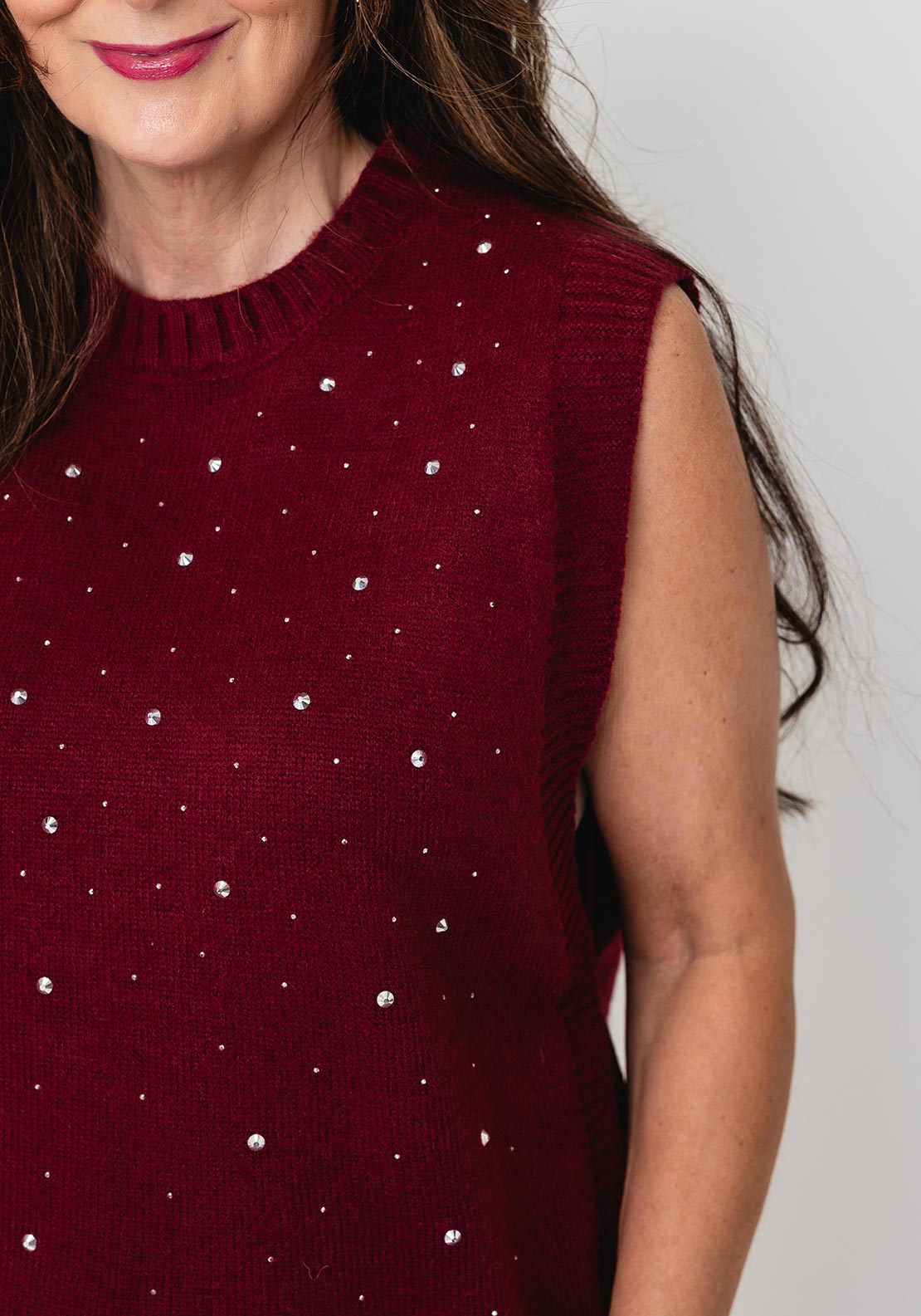 Serafina Collection One Size Rhinestone Vest, Wine
