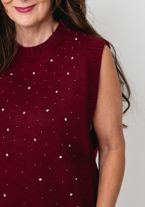 Serafina Collection One Size Rhinestone Vest, Wine