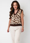 Serafina Collection Knitted Animal Print Vest, Beige Multi