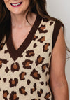 Serafina Collection Knitted Animal Print Vest, Beige Multi