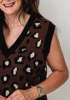 Serafina Collection Knitted Animal Print Vest, Brown Multi