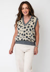 Serafina Collection Knitted Animal Print Vest, Beige Multi