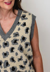 Serafina Collection Knitted Animal Print Vest, Beige Multi