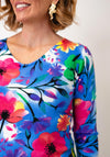Serafina Assorted Flower Print V-Neck Top, Blue Multi