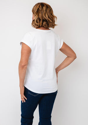 Serafina Collection Rhinestone Hearts T-Shirt, White