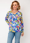 Serafina Daisy Print V-Neck Top, Multi-Coloured