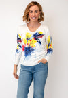 Serafina V-Neck with Bird Print, Cream Multi