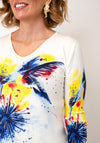 Serafina V-Neck with Bird Print, Cream Multi