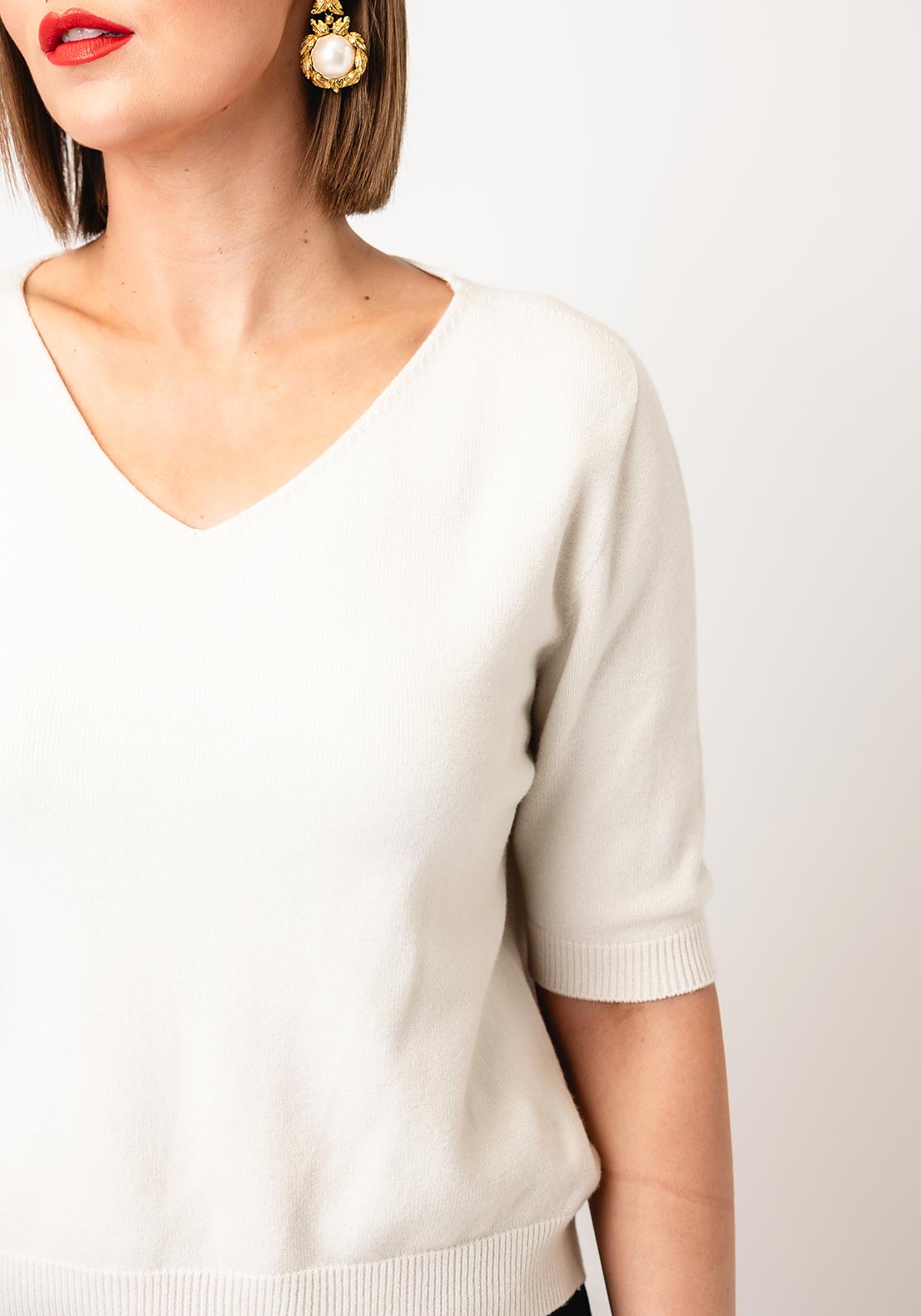 Serafina Collection One Size Short Sleeve Jumper, Cream