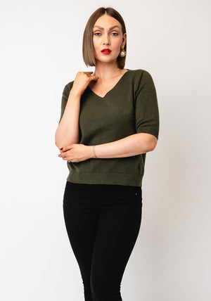Serafina Collection One Size Short Sleeve Jumper, Khaki Green