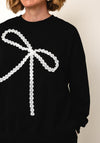Serafina Collection One Size Lace Bow Jumper and Jogger Set, Black