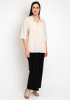 Simple Wish Curve Juna Linen Cropped Sleeve Shirt, Beige