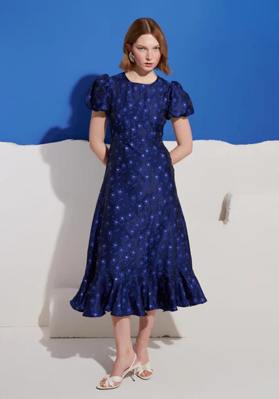 Sister Jane Azure Jacquard Midi Dress, Cobalt Blue - McElhinneys