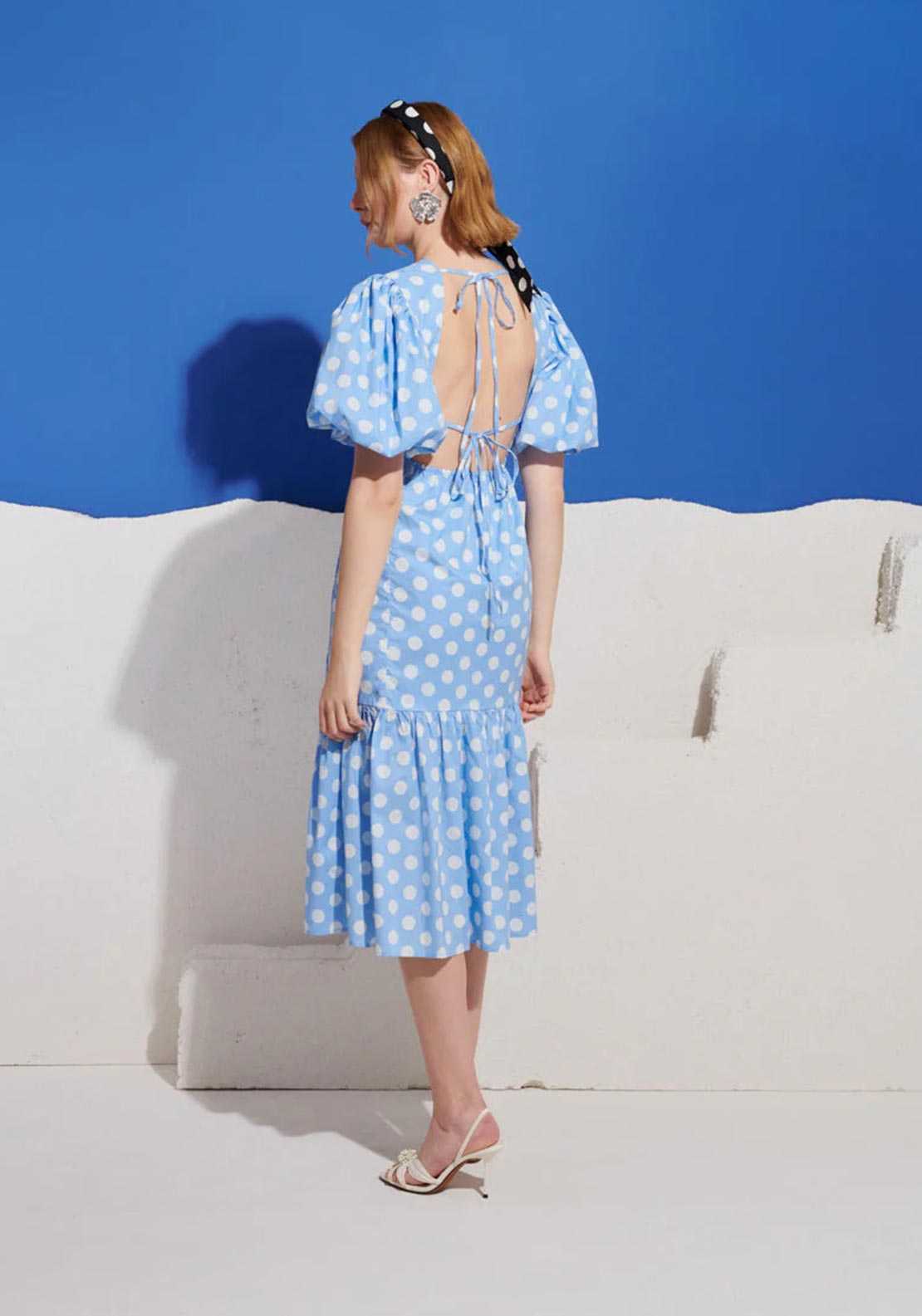 Sister Jane Seaglass Polka Dot Midi Dress, Blue and White - McElhinneys