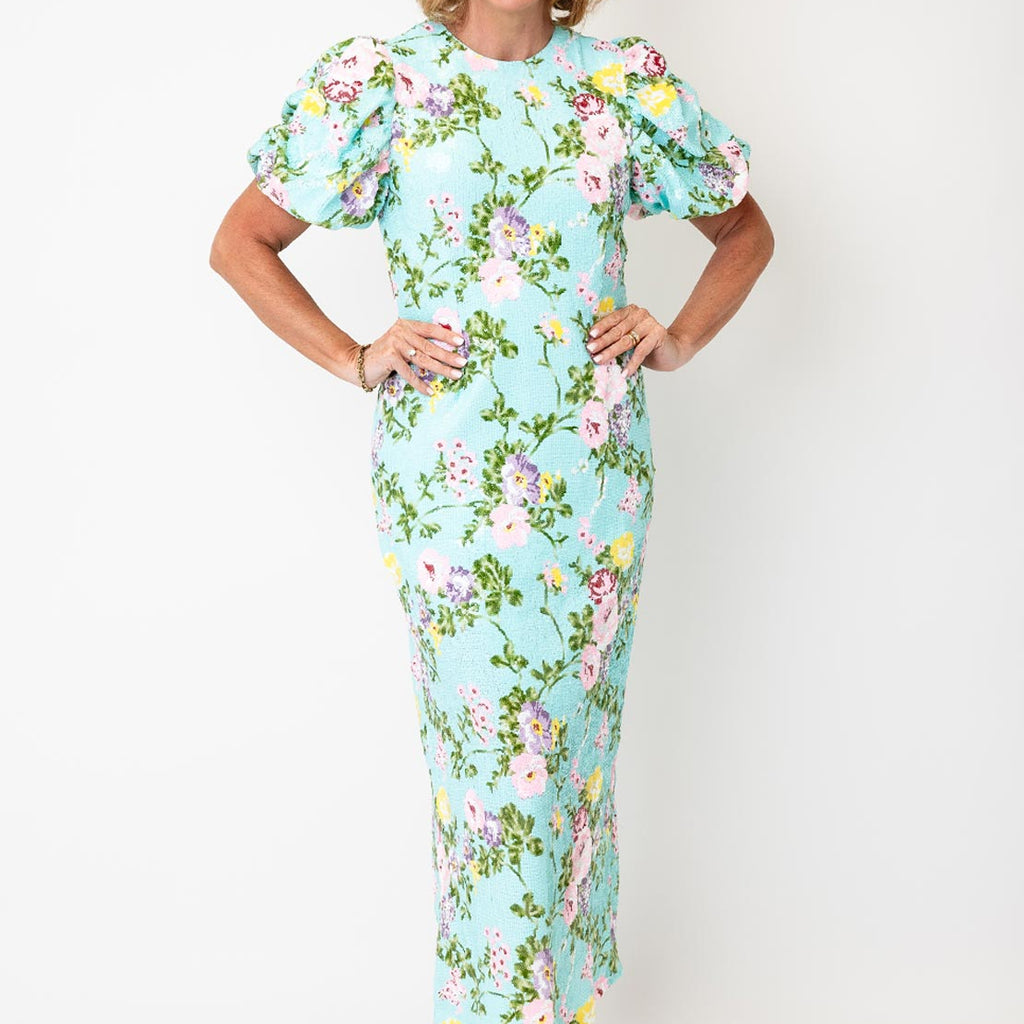 Sister Jane All-Over Sequin Floral Pattern Midi Dress, Turquoise Multi