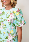 Sister Jane All-Over Sequin Floral Pattern Midi Dress, Turquoise Multi