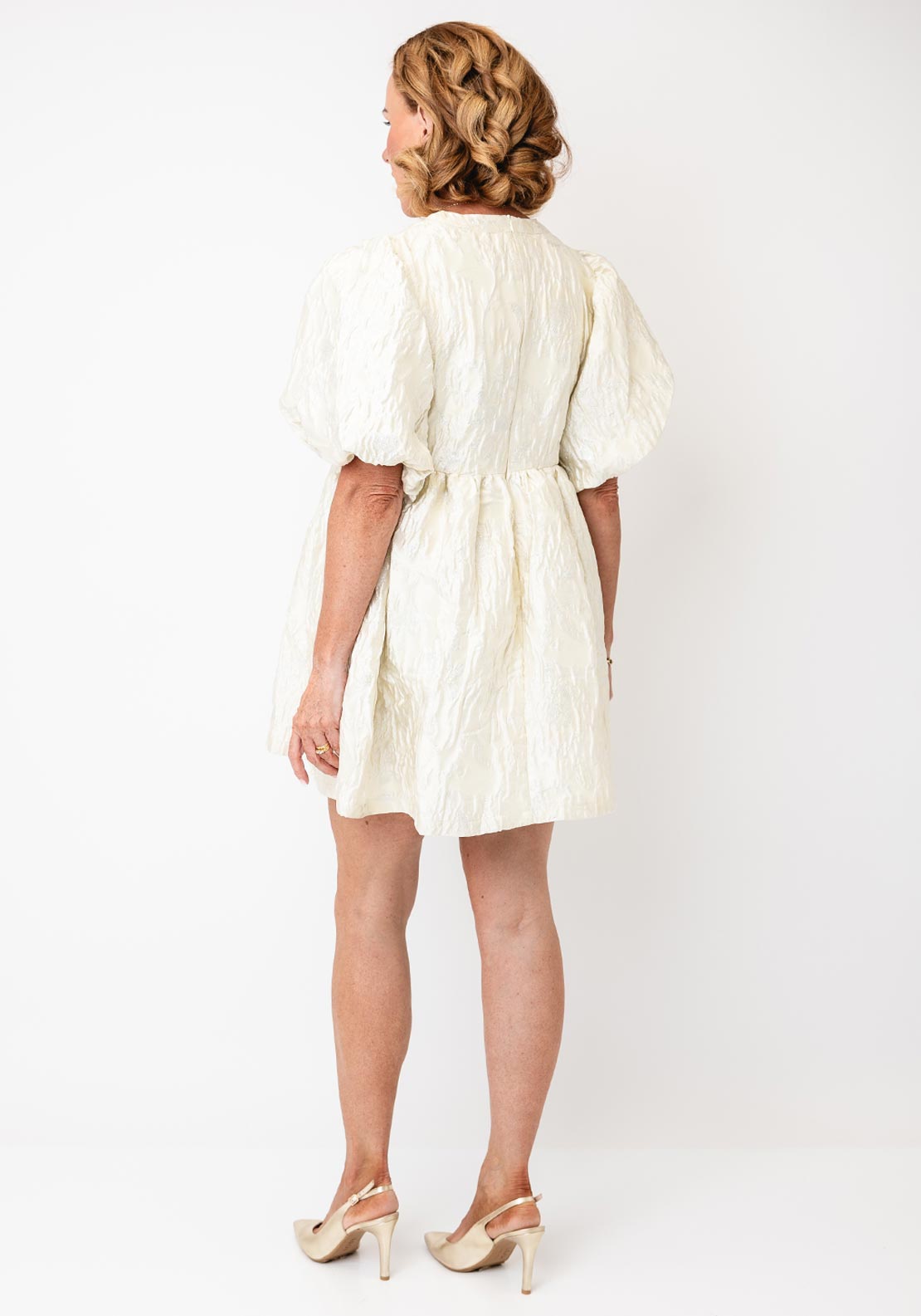 jo cream puff sleeve dress Sister Jane Chalk Jacquard Mini Dress, up front Size:L/36 Waist The Blue LLama Jazz european wool coat