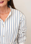Sister Jane Striped with Tie Detail Blouse, White and Blue