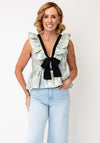 Sister Jane Floral Brocasde Bow-Tie Top, Blue Multi