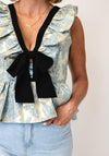 Sister Jane Floral Brocasde Bow-Tie Top, Blue Multi
