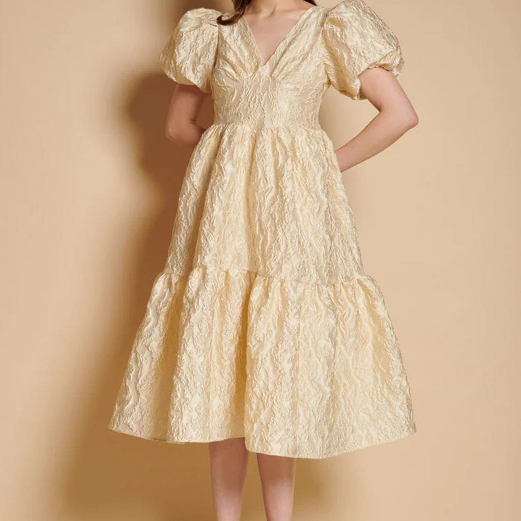 Sister Jane Yarrow Jacqaurd Midi Dress, Butter Yellow - McElhinneys Sister Jane Yarrow Jacqaurd Midi Dress, Butter Yellow - McElhinneys