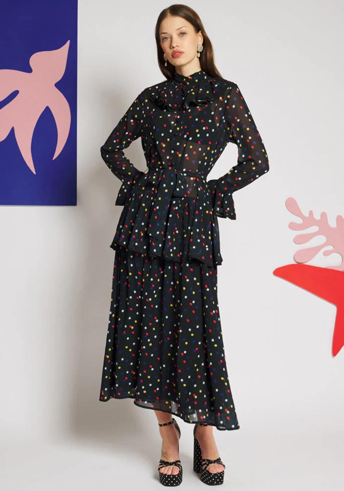 SISTER JANE ELODIE SPOT CHIFFON MAXI DRE