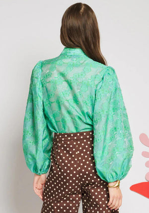 Sister Jane Vine Jacquard Bow Blouse, Green