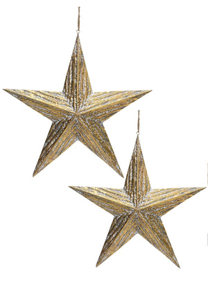 Kaemingk 2 Piece Antique Star Decorations, Gold