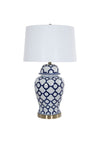 Fern Cottage Ceramic Table Lamp With Shade, Blue And White