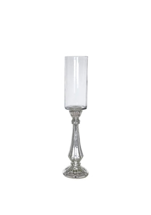 Fern Cottage Decorative Glass Hurricane Candle Holder, Silver