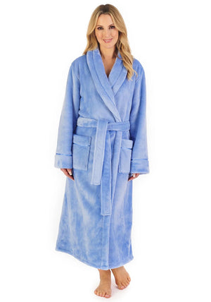 Slenderella Long Sleeve Fleece Wrap Dressing Gown, Blue