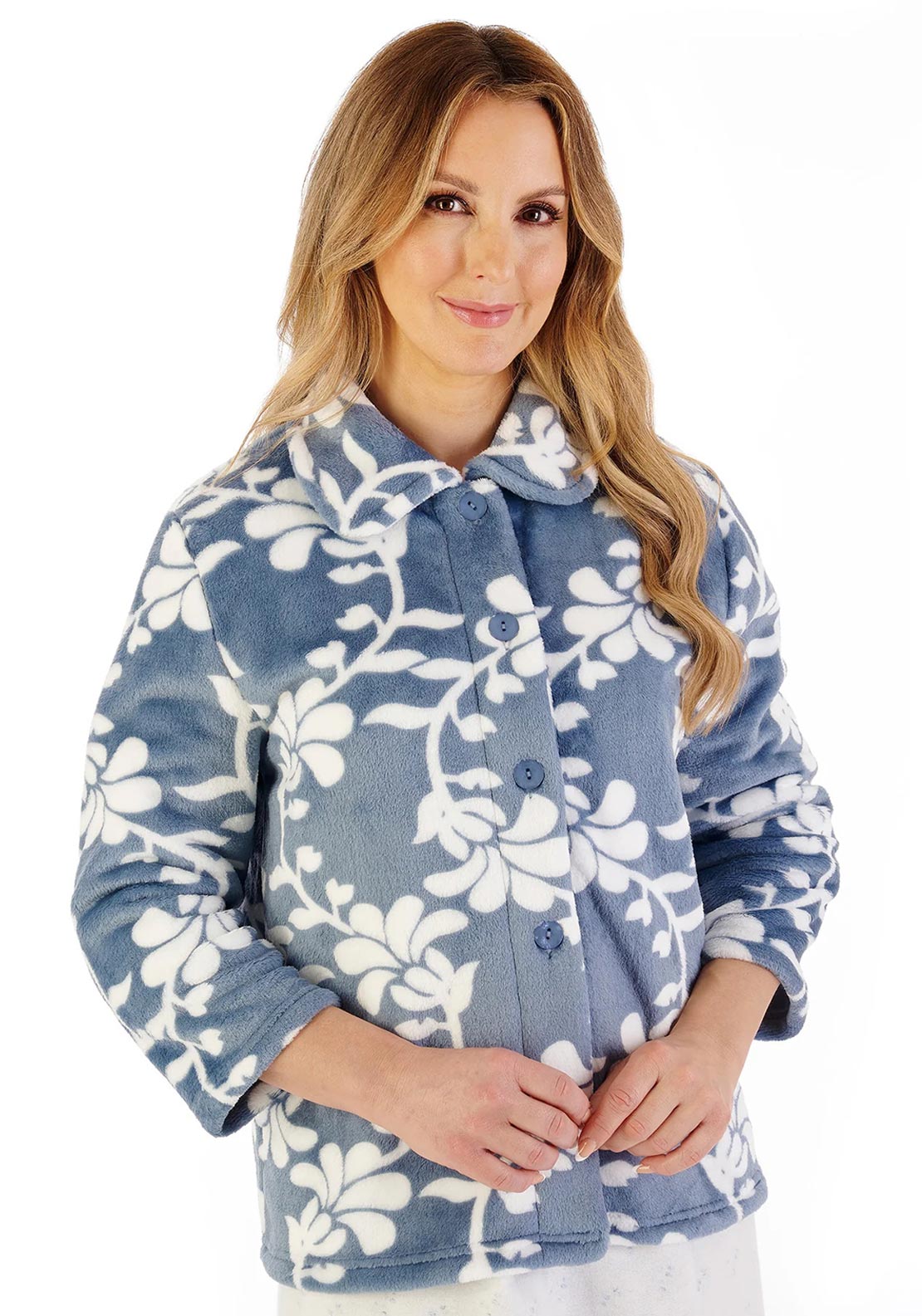 Slenderella Floral Button Bed Jacket, Grey