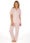 Slenderella Vintage Floral Short Sleeve Pyjama Set, Pink