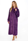 Slenderella Womens Zig Zag Pattern Fleece Button Housecoat, Purple