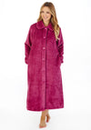 Slenderella Womens Zig Zag Pattern Fleece Button Housecoat, Raspberry