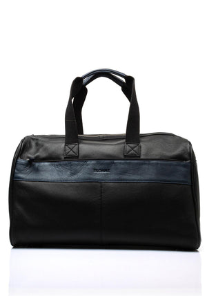 Sloane Mens Leather Weekend Bag, Black & Navy