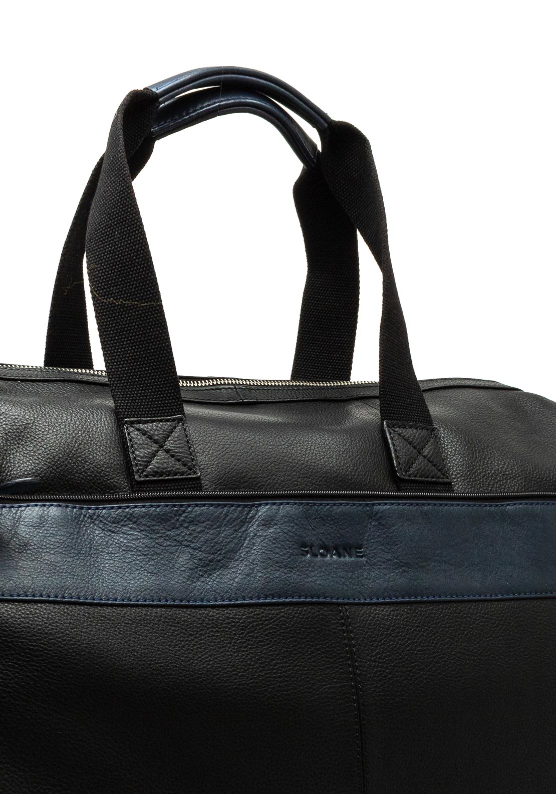 Sloane Mens Leather Weekend Bag, Black & Navy
