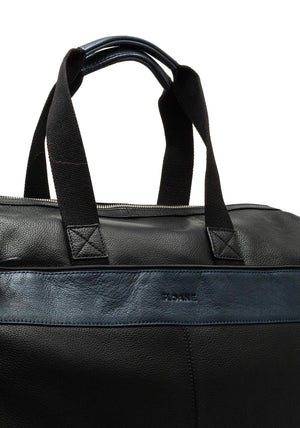 Sloane Mens Leather Weekend Bag, Black & Navy