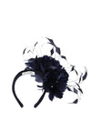 Snoxwell & Gwyther Diamante Floral & Feather Headpiece, Navy