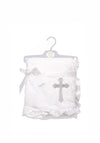 Snuggle Baby Christening Cross Lace Border Blanket, White