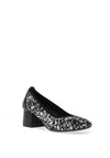 Softmode Faye Leather Metallic Leaf Print Low Heeled Shoes, Black & Silver