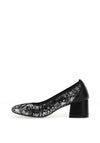 Softmode Faye Leather Metallic Leaf Print Low Heeled Shoes, Black & Silver