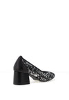 Softmode Faye Leather Metallic Leaf Print Low Heeled Shoes, Black & Silver