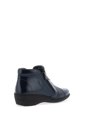 Softmode Clara Leather Patent Dual Zip Boots, Navy