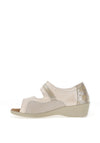 Softmode Stacey Shimmering Leather Sandals, Beige