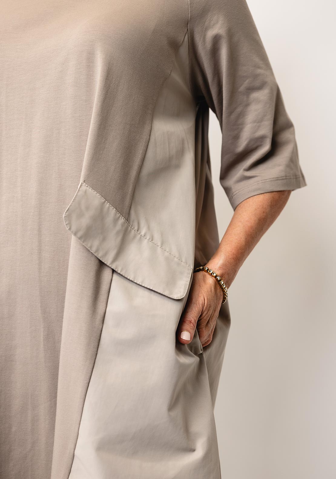 SOHO-t Vicky Jersey Contrast Asymmetric Dress, Taupe
