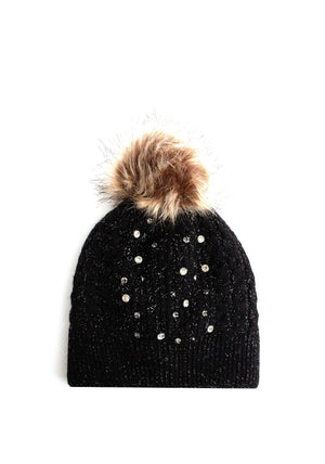 Brandwell Something Special Diamante Bobble Hat, Black