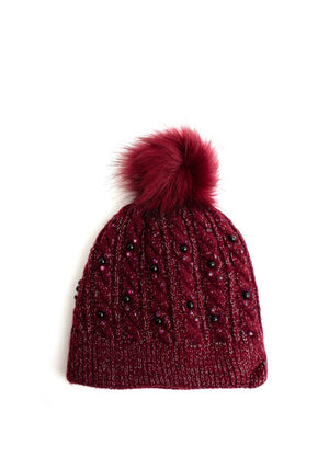 Brandwell Something Special Embellished Bobble Hat, Wine