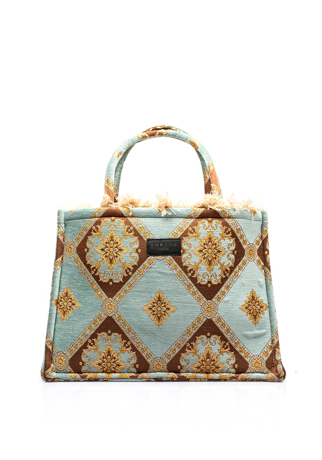 Sorena Grigio Floral Triangle Print Large Tote Bag, Aqua